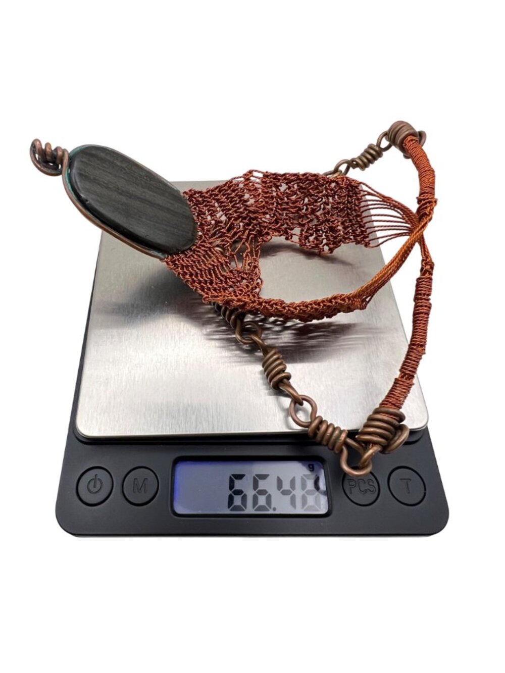 Handmade Copper Wire Wrapped Silver Sheen Obsidian Necklace Boho Statement - Picture 7 of 11